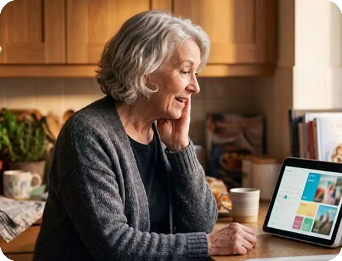 senior using smart tablet
